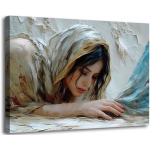 LCZDXGR Framed Christian Girl Wall Art Jesus and Woman Picture Healing Painting Christian Poster Print Artwork for Living Room Bedroom Church Home Wall Decoration 12x16in (16L" x 12W", Canvas)
