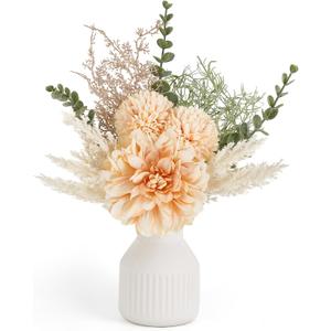 Mkono Small Artificial Flowers in Ceramic Vase 12.5" Centerpieces Coffee Table Decor, Silk Flower Arrangements for Home Decor Indoor Fake Flower Bouquet for Bathroom Dining Room Kitchen Champagne