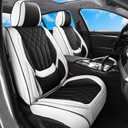 Black White Car Seat Covers Full Set, Full Coverage Luxury Leather Automotive Seat Covers Waterproof Car Seat Protector, Front & Rear Seats Cover Sets Universal Fit for Most Cars SUVs Trucks