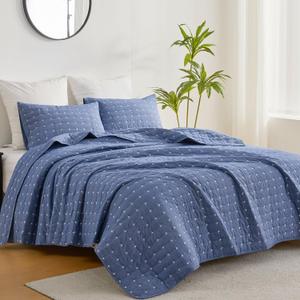 ENJOHOS 100% Cotton Oversized King Bedspread, Blue California King Size Quilt Set for All Season, Reversible Lightweight Soft Coverlet, 3 Pieces, 106"x96"