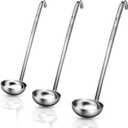 meekoo 3 Pieces Stainless Steel Ladle Soup Handle Ladle with Pouring Rim for Kitchen Cooking Soup Sauce (8 oz)