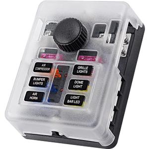 12 Volt Fuse Block, Waterproof 6 Way Fuse Box with 6 Ground Negative Busbar for Automotive[100 Amp Max] [ATC/ATO Fuses] [LED Indicator] [2 Spare Fuse Slots] for Car Boat Marine RV DC 12-24V
