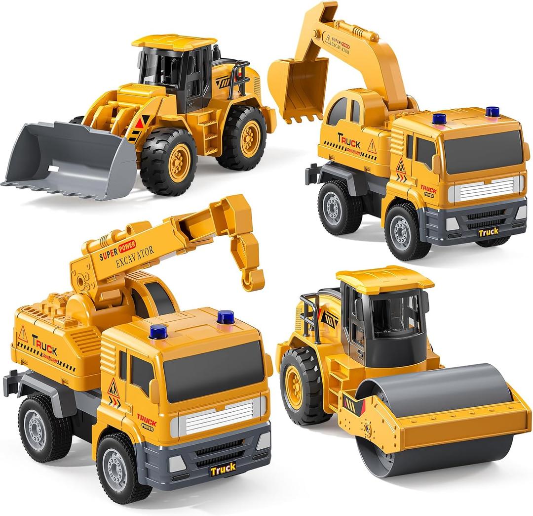 KukuFun 4-Pack Truck Toys for Boys 3-5 Year OldConstruction Sandbox Toy Set with ExcavatorIndoor/Outdoor Sand Toys for Kids Toddlers Girls Age 3-8Birthday Gifts, 8.3 inches