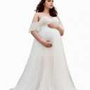 Maternity Photography Props Floral Lace Dress Fancy Pregnancy Gown for Baby Shower Photo Shoot Small