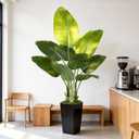 Lifelike Bird of Paradise Artificial Plant 5ft Faux Banana Leaf Tree with Black Tall Planter for Home Decor - Perfect Indoor Silk Floor Plant for Living Room, Office, and Bedroom Ambiance Enhancement