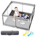 Baby Playpen, 50"x50" Baby Playard, Playpen for Babies and Toddlers with Gate, Small Baby Playpen, Indoor & Outdoor Kid Activity Center with Anti-Slip Base, Sturdy Safety with Soft Mesh(Gray)