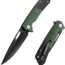 FLISSA Folding Pocket Knife, SANDVIK 14C28N Blade Knife with Micarta-Steel Handle, Pocket Clip and Thumb Hole for EDC Camping Hiking Outdoor