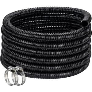 Pond Hose 1-1/2"ID × 50ft Black Corrugated Flexible Pump Tubing & 2 Clamps