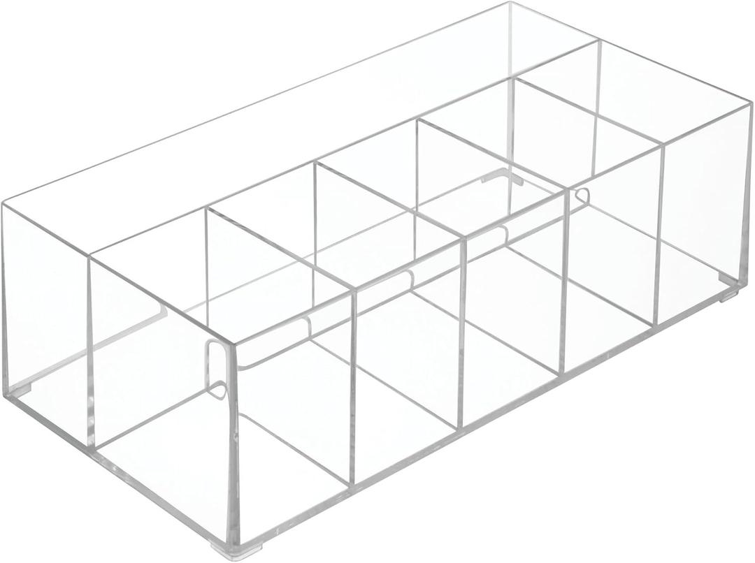 InterDesign Clarity Cosmetic Organizer for Vanity, Dresser or Bathroom Cabinet to Hold Makeup, Beauty Products, Hair Accessories, 6 Compartments  Clear