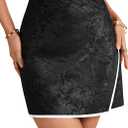 LYANER Women's Jacquard Wrap Front Hem Elastic High Waisted Zipper Mini Short Skirt (Medium, Black)