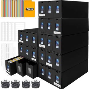 Trading Card Storage Box, 24000+ Cards Storage Box for Commander Display, Trading Cards Organizer with 72 Card Dividers, Labels & Tapes, Visible Card Deck Box for TCG MTG PTCG Sport Cards