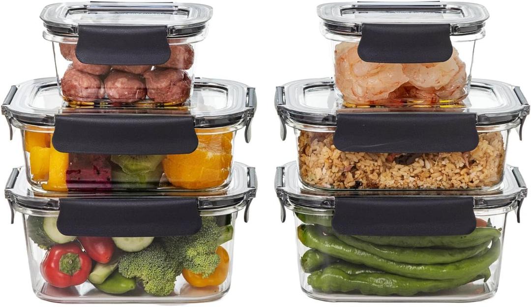 6 Set Quad Lock Airtight Pantry Storage Containers, Leak Proof, BPA Free, (Herbs, Tea, Spices, Coffee, Sugar, and More) 3 Sizes, 2 sets each (No Heat)