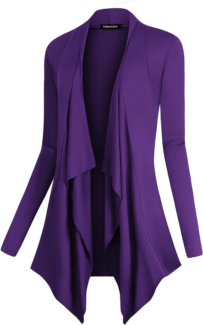 Urban CoCo Women's Drape Front Open Cardigan Long Sleeve Irregular Hem (Purple) S