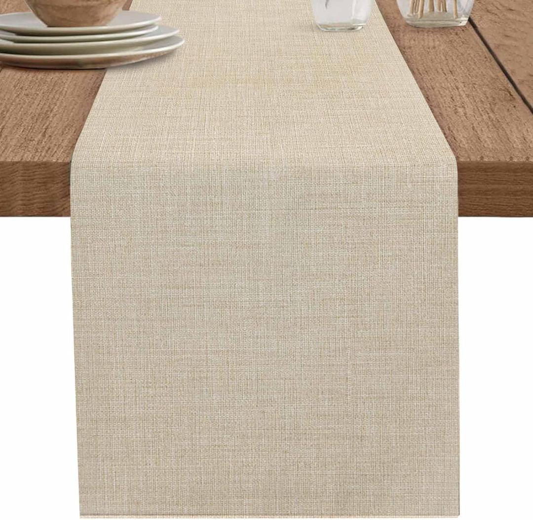 Beige Linen Bottom Table Runner 13x60 Inches Long Solid Color Farmhouse Cotton Linen Table Runner Burlap Style Farmhouse for Dinner Party Tabletop Decorations