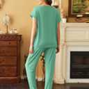 Ekouaer Pajama Sets for Women 2 Piece Lounge Sets Short Sleeve Pullover Top and Jogger Pants Pjs Sleepwear Tracksuit S-XXL (Gray Green)