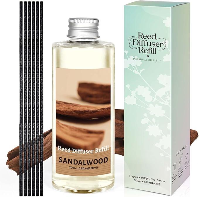 STRN Sandalwood Essential Oil Reed Diffuser Refill 200ml Long-Lasting Aromatherapy, Natural Fragrance Liquid with Eco-Friendly Bottle for Home, Bedroom, Spa
