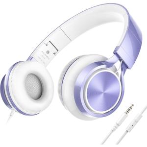 AILIHEN Kids Headphones for School Boys, Headphones with Microphone for Chromebook Laptop Computer Smartphone, 3.5mm Foldable Lightweight Headset for Teen Teenager (Violet) (Medium)