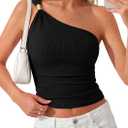 PRETTYGARDEN One Shoulder Going Out Tops for Women Trendy 2026 Summer Y2K Clothes Sleeveless Fitted Spring Fashion Shirts (Black, S)