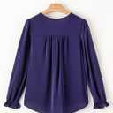 Dokotoo Womens Tops Casual Pleated V Neck Puff Long Sleeve T Shirts Loose Tunic Business Blouse (Blue, S)