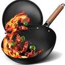 Sanho 12"/30cm Carbon Steel Wok Pan, 4QT Nonstick Wok with Lid, No Seasoning Required & 0 Coating, Compatible with All Cooktops & Utensils for Healthy Stir Frying, Frying, Boiling, Steaming