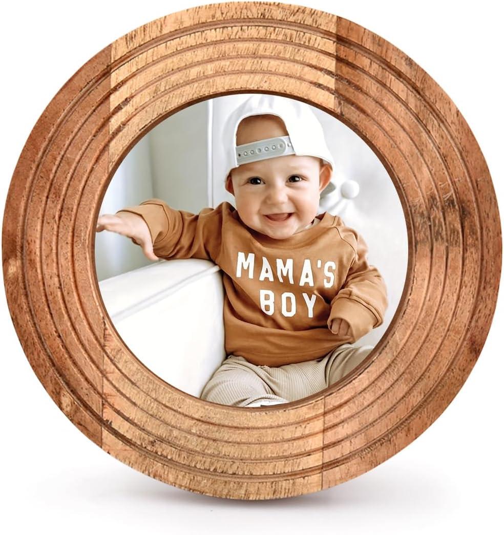 Samhita Round Photo Frame Wooden Stylish Picture Frame Home Dcor for Tabletop Display, Photo Display Frames. (Photo Size 4" x 4")