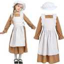 Wizland Girls Colonial Pioneer Dress With Apron And Bonnet Size 3-4Y