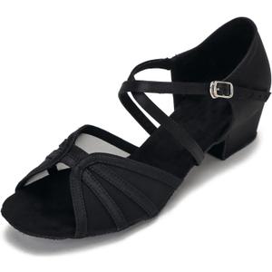 Low Heel Ballroom Dance Shoes Women Latin Salsa Practice Dancing Shoes 1.5 Inch Heel ZB14 (7, Black)