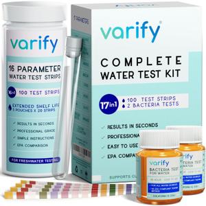17in1 Complete Drinking Water Test Kit - 100 Strips + 2 Bacteria Tester Kits - Well, Tap, Home, City Water Testing Strip for Lead, Alkaline, Chlorine, Hardness, Iron, Fluoride, Copper & More