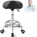 Ergonomic Saddle Stool with Wheels Adjustable - Saddle Chair with Thick Saddle Seat Cushion, Comfortable NO Back Pain, Better Sitting Posture, Rolling Saddle Stool Chair with Footrest (Deep Black)