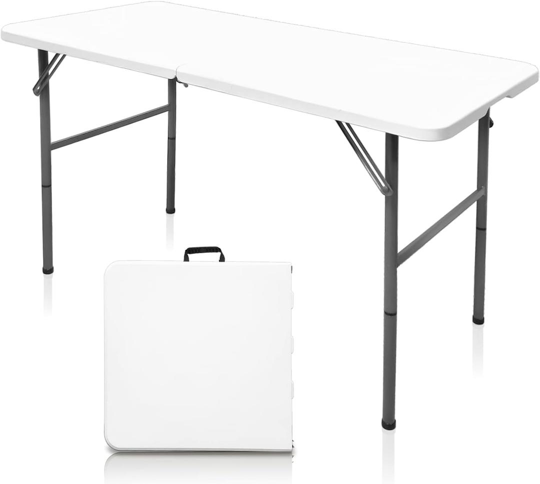 Gocamptoo Folding Table,4ft Indoor Outdoor Heavy Duty Portable Folding Square Plastic Dining Table w/Handle, Lock for Picnic, Party, Camping (4 FT)  (White)