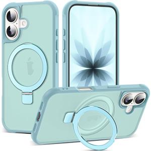 SKYLMW Compatible with iPhone 17 Case with Invisible Magnetic O-Ring Stand Military-Grade Translucent Phone Case for iPhone 17 6.3" [Compatible with Mag-Safe][Great Grip Feeling], Blue