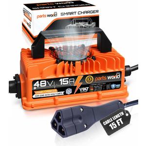 VoltRevive 48V 15A Lead-Acid Golf Cart Charger for EZGO RXV & TXT with 3-Pin Triangular Plug | Fast Charging with TrickleFlow | IP67 Waterproof