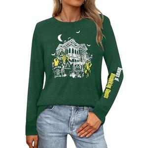 Beware of Hitch Hiking Ghosts Shirt Women Vintage Halloween Long Sleeve T-Shirt Funny Haunted Graphic Tees Top Size L