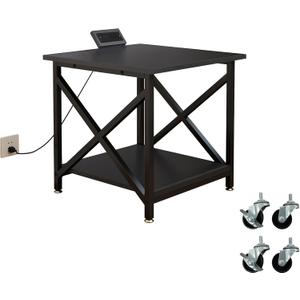 Large Printer Stand with Power Outlet, with Storage Shelf, 2 Tier Rolling Printer Cart with Industrial Wheels, 23.6 x 23.6 Inches Printer Table for Home Office, Black