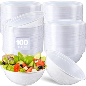 Newtay 100 Pack 32oz White Disposable Plastic Bowls Plastic Salad Bowls Large Stackable Serving Soup Dinnerware for Birthdays, Weddings, Parties, Festivals, 950 ml/32Oz