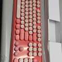Wireless Keyboard and Mouse Combo - Round Keycaps, Full-Size Retro Typewriter Keyboard with Detachable Wrist Rest, Sleep Mode & Tilt Legs, 2.4GHz Cordless Connection for Mac/Windows/PC (Hot Pink)