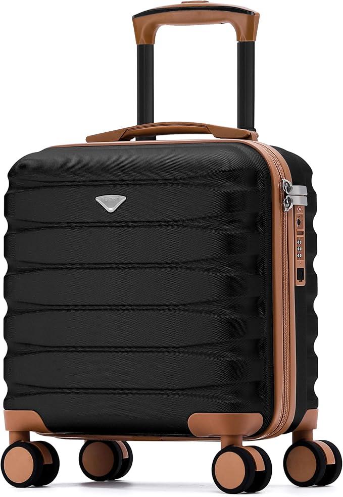Flight Knight Carry On Suitcase 16.25x13.5x8 Hardside TSA Lock USB Port Lightweight Luggage Silent Double Spinner Wheels Maximum Underseat Carry-On Bag For Virgin South West Approved Black/Tan