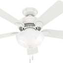 Hunter Fan Company, 50905, 44 inch Swanson Fresh White Ceiling Fan with LED Light Kit and Pull Chain