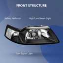 ECCPP Headlight Assembly For Ford Mustang 1999-2004 Driver and Passenger Side (Clear Lens Black Housing Clear Reflector)