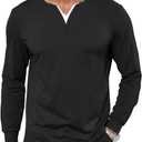 Mens Fashion Henley Shirts V Neck Long Sleeve Casual Muscle Slim Fit Cotton Tee Shirts Tops (XX-Large, Black)
