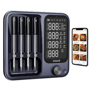 Wireless Meat Thermometer with APP Control4 Probes Meat Thermometer Digital, Unlimited Range WiFi & Bluetooth Meat Thermometerfor for Rotisserie, Grill, Oven, Smoker, BBQ, Air Fryer