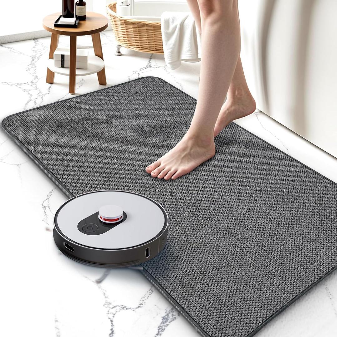 Bathroom Rugs 17x27Inch, Thin Bath Mat with Rubber Backing Non-Slip, Absorbent, Quick Dry Machine Washable, Home Decor Accessories Cozy Cloth Bathroom Mat fit Under Door/Sink/Tub/Shower-Dark Grey