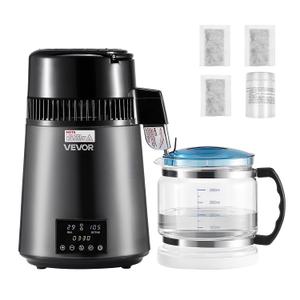 VEVOR Water Distiller, 4L /1.1 Gallon Pure Water Distilled for Home Table Countertop, 750W Distilling Maker with Glass Carafe, Stainless Steel Interior Drinking Machine to Make Clean Waters, Grey