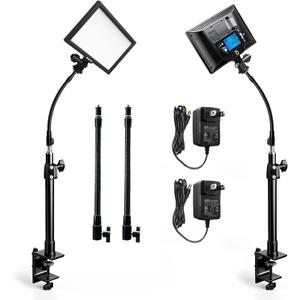 2Pack Streaming Key Light, LED Video Light Dimmable Bi-Color 3200-5600k Video Conference Lighting with Gooseneck Tubes Desk Light for Stream/Podcast/Gaming/Zoom Meetings/Broadcast/YouTube