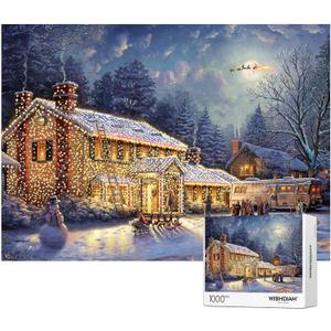 Jigsaw Puzzles 1000 Pieces - WISHDIAM Puzzles for Adults - Christmas Family Snowman Deer Town Holiday Impossible Difficult Challenging Puzzles for Home Decor Birthday Party Gifts for Men Women