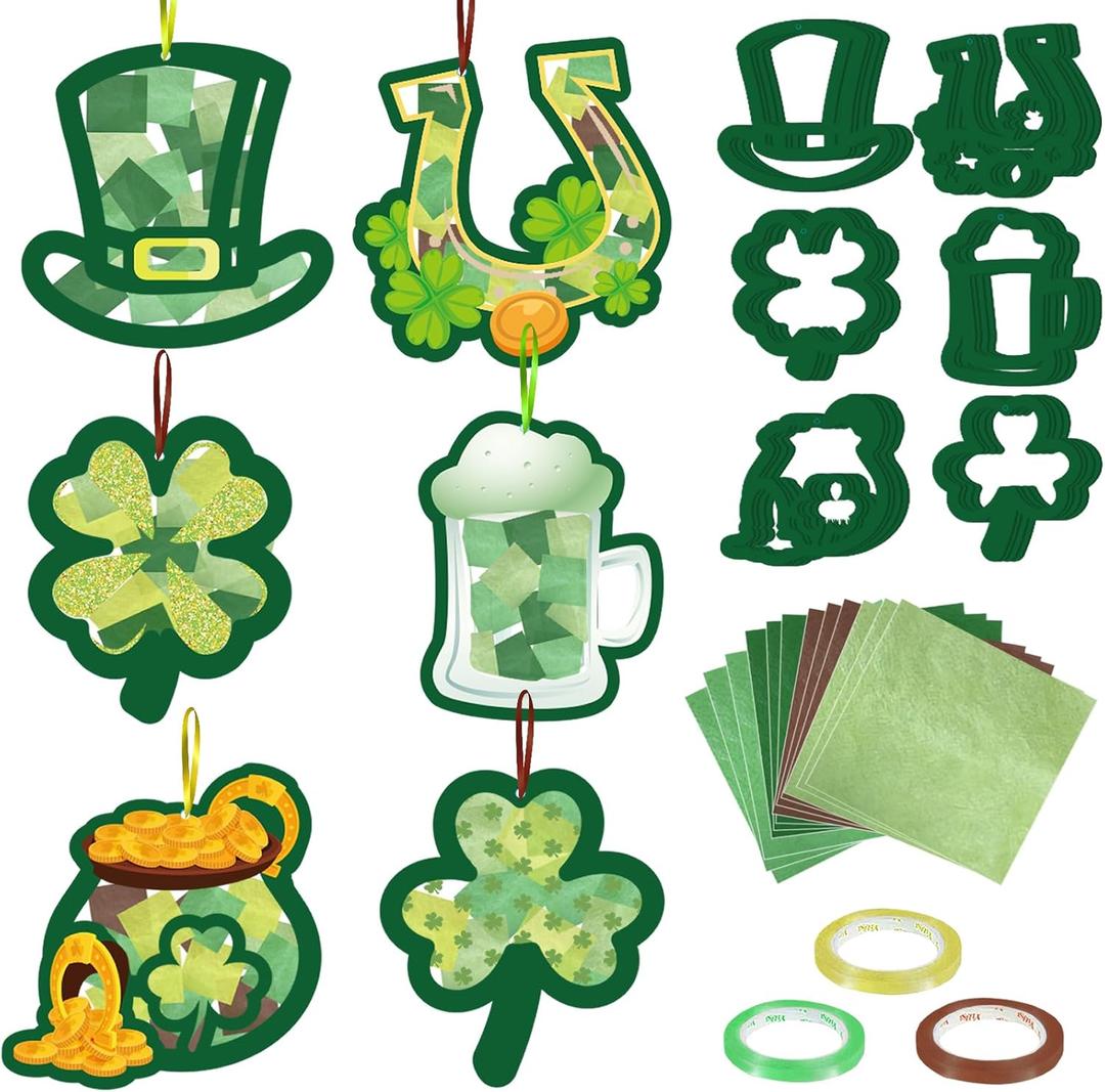 HABDJILTY 36PCS St Patrick's Day Crafts Kit,Paper Shamrock Suncatchers, Window Stained Glass Effect Art Supplies,St Patrick's DIY Kits for Holidays Party Home Classroom Crafts Creative Activities