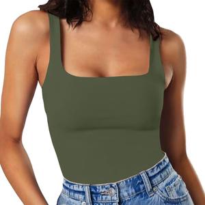 MISSJOY Bodysuit for Women Square Neck Sleeveless Seamless Soft Comfortable Basic Tank Tops Grey Green L