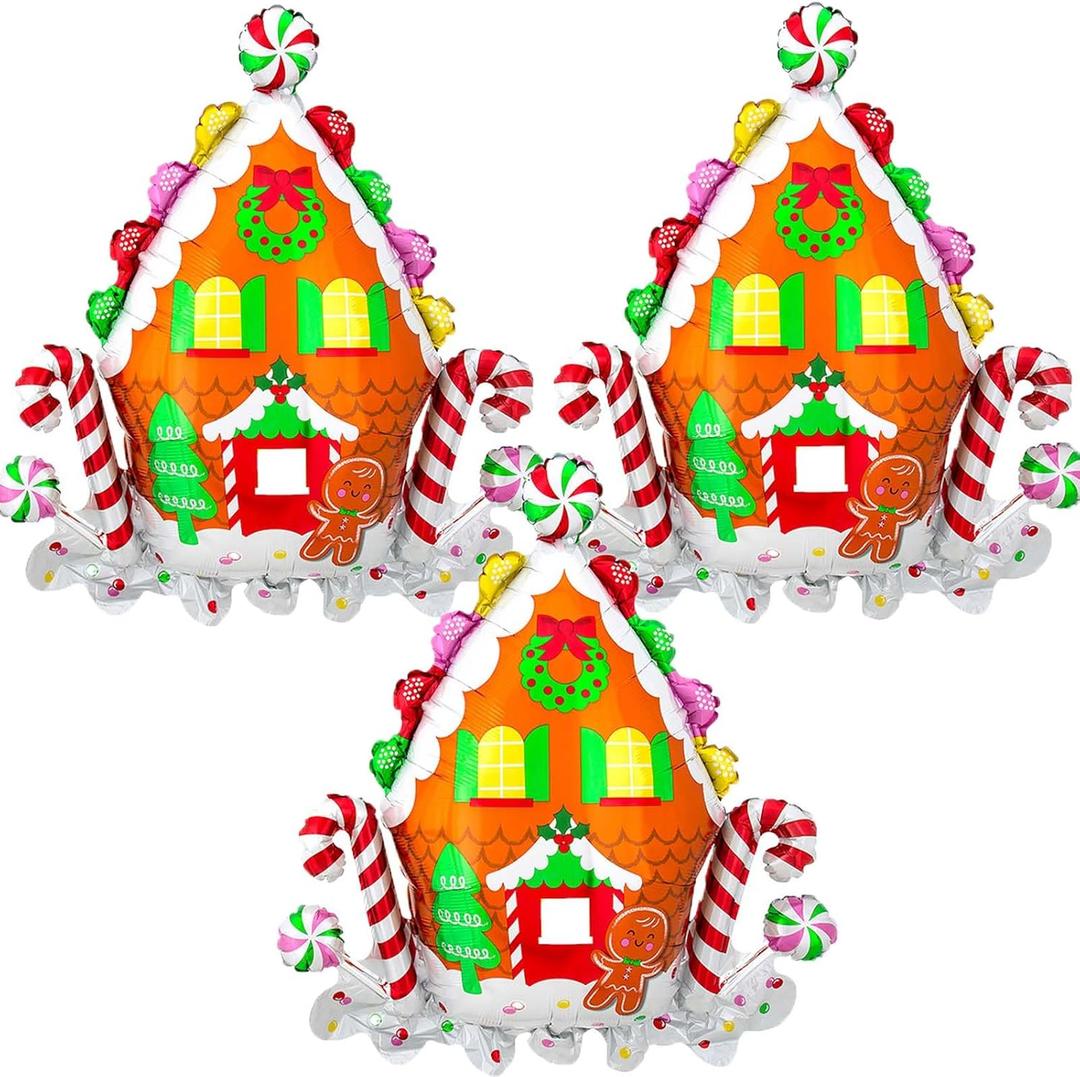 Candy House Balloons Christmas Foil Balloons for Christmas Candy House Themed Party Decoration Supplies Xmas Birthday Decoration Decor Ballons Arch Kits Party Balloon Set 3pcs