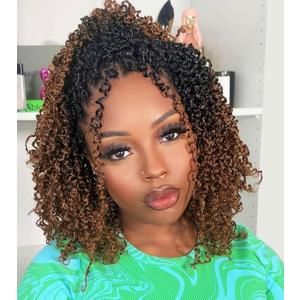 Aksice 8 Inch Yanky Twist Crochet Hair for Black Women 8 Packs Pre-looped Yankee Twist Hair Brown Spring Mini Passion Twist with Curly Ends Synthetic Crochet Braids (8 Inch, OT30#)
