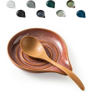 LAUCHUH Spoon Rest for Kitchen Counter, 5" Ceramic Spoon Holder for Stove Top Large Utensil Rest Farmhouse Kitchen Decor for Ladle, Cooking Spoons, Spatula, Tongs, Christmas, Kiln-Transformed Red